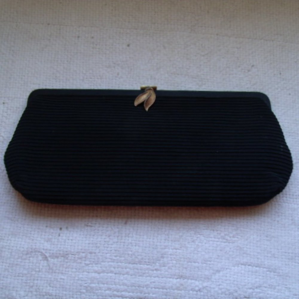 Vintage Black Clutch Purse with Coin Bag "Hi L"